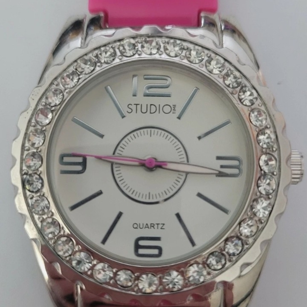 Studio Silver and Pink Crystal-Embellished Watch